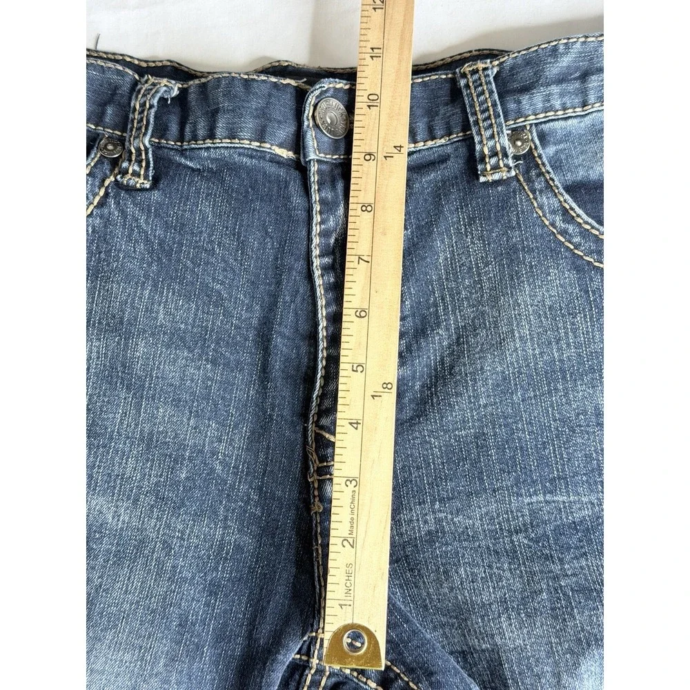 True Luck Denim Jeans Mens 34x32 Blue Straight Dark Wash Stretch Embroidered